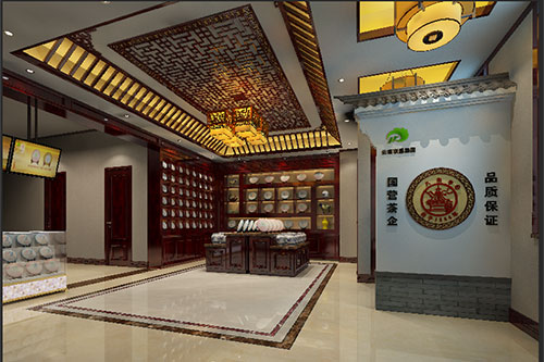 惠东古朴典雅的中式茶叶店大堂设计效果图